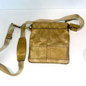 Coach crossbody gold logo fabric purse